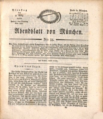 Abendblatt von München Dienstag 2. März 1830