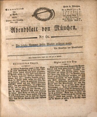 Abendblatt von München Samstag 3. April 1830