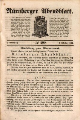 Nürnberger Abendblatt Donnerstag 3. Oktober 1844