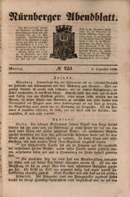 Nürnberger Abendblatt Montag 2. Dezember 1844