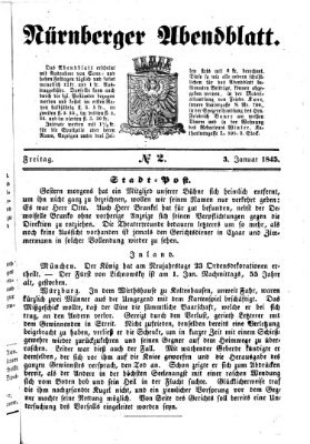 Nürnberger Abendblatt Freitag 3. Januar 1845