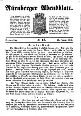 Nürnberger Abendblatt Donnerstag 16. Januar 1845