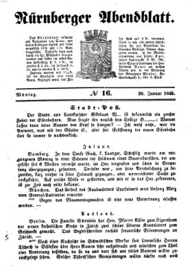 Nürnberger Abendblatt Montag 20. Januar 1845