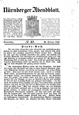 Nürnberger Abendblatt Donnerstag 20. Februar 1845