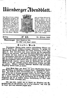 Nürnberger Abendblatt Freitag 21. Februar 1845