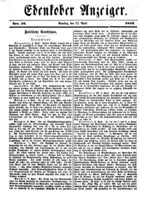 Edenkober Anzeiger Samstag 17. April 1852