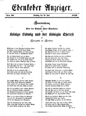 Edenkober Anzeiger Samstag 10. Juli 1852