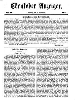 Edenkober Anzeiger Samstag 18. September 1852