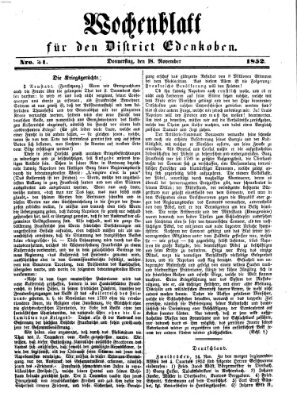 Edenkober Anzeiger Donnerstag 18. November 1852