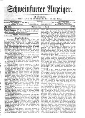 Schweinfurter Anzeiger Mittwoch 10. August 1870