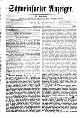 Schweinfurter Anzeiger Montag 15. August 1870