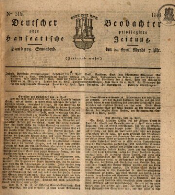 Deutscher Beobachter oder privilegirte hanseatische Zeitung Samstag 20. April 1816