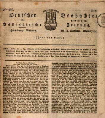 Deutscher Beobachter oder privilegirte hanseatische Zeitung Mittwoch 11. Dezember 1816