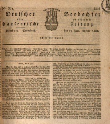 Deutscher Beobachter oder privilegirte hanseatische Zeitung Samstag 13. Juli 1816