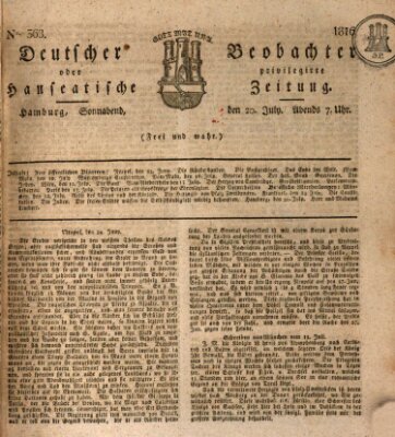 Deutscher Beobachter oder privilegirte hanseatische Zeitung Samstag 20. Juli 1816