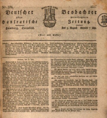 Deutscher Beobachter oder privilegirte hanseatische Zeitung Samstag 3. August 1816