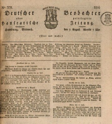 Deutscher Beobachter oder privilegirte hanseatische Zeitung Mittwoch 7. August 1816