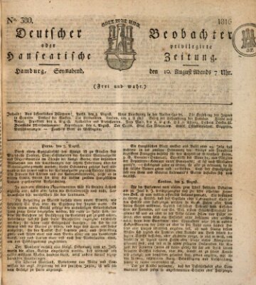 Deutscher Beobachter oder privilegirte hanseatische Zeitung Samstag 10. August 1816