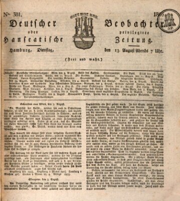 Deutscher Beobachter oder privilegirte hanseatische Zeitung Dienstag 13. August 1816