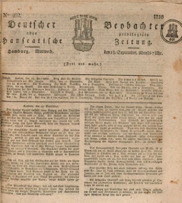 Deutscher Beobachter oder privilegirte hanseatische Zeitung Mittwoch 18. September 1816