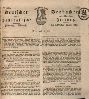 Deutscher Beobachter oder privilegirte hanseatische Zeitung Mittwoch 9. Oktober 1816