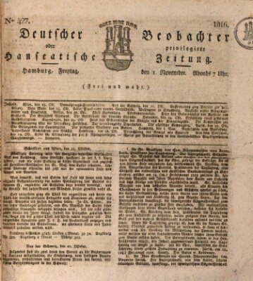 Deutscher Beobachter oder privilegirte hanseatische Zeitung Freitag 1. November 1816