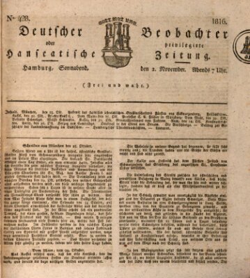 Deutscher Beobachter oder privilegirte hanseatische Zeitung Samstag 2. November 1816