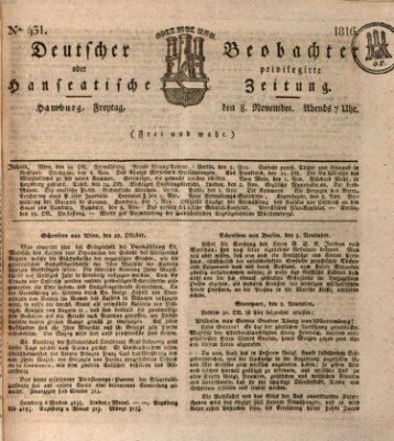 Deutscher Beobachter oder privilegirte hanseatische Zeitung Freitag 8. November 1816