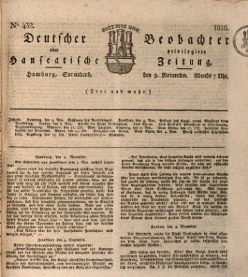 Deutscher Beobachter oder privilegirte hanseatische Zeitung Samstag 9. November 1816