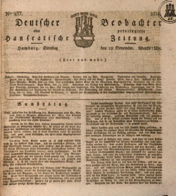 Deutscher Beobachter oder privilegirte hanseatische Zeitung Dienstag 19. November 1816