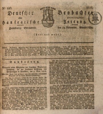 Deutscher Beobachter oder privilegirte hanseatische Zeitung Samstag 23. November 1816