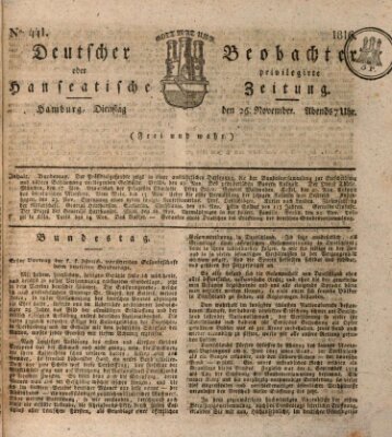 Deutscher Beobachter oder privilegirte hanseatische Zeitung Dienstag 26. November 1816