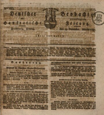 Deutscher Beobachter oder privilegirte hanseatische Zeitung Freitag 29. November 1816