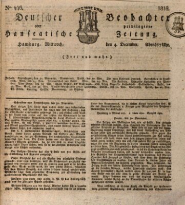 Deutscher Beobachter oder privilegirte hanseatische Zeitung Mittwoch 4. Dezember 1816