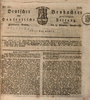 Deutscher Beobachter oder privilegirte hanseatische Zeitung Freitag 13. Dezember 1816