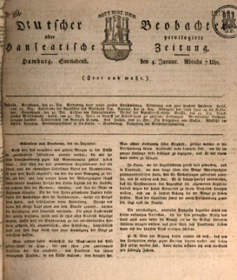 Deutscher Beobachter oder privilegirte hanseatische Zeitung Samstag 4. Januar 1817