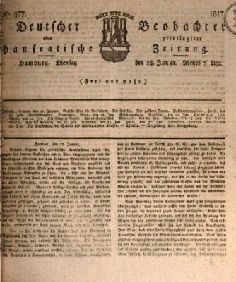 Deutscher Beobachter oder privilegirte hanseatische Zeitung Dienstag 28. Januar 1817