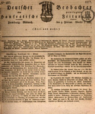 Deutscher Beobachter oder privilegirte hanseatische Zeitung Mittwoch 5. Februar 1817