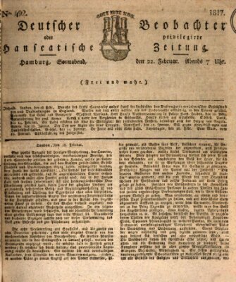 Deutscher Beobachter oder privilegirte hanseatische Zeitung Samstag 22. Februar 1817