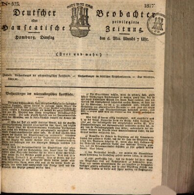 Deutscher Beobachter oder privilegirte hanseatische Zeitung Dienstag 6. Mai 1817