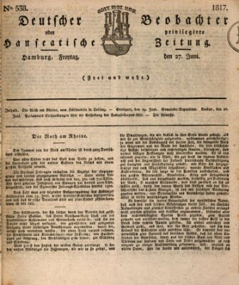 Deutscher Beobachter oder privilegirte hanseatische Zeitung Freitag 27. Juni 1817