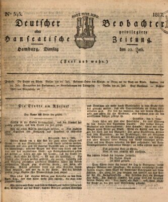 Deutscher Beobachter oder privilegirte hanseatische Zeitung Dienstag 22. Juli 1817