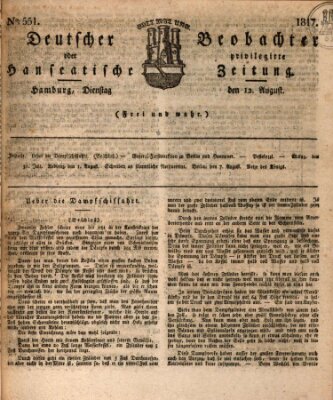 Deutscher Beobachter oder privilegirte hanseatische Zeitung Dienstag 12. August 1817