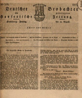 Deutscher Beobachter oder privilegirte hanseatische Zeitung Freitag 29. August 1817