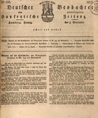 Deutscher Beobachter oder privilegirte hanseatische Zeitung Freitag 5. September 1817