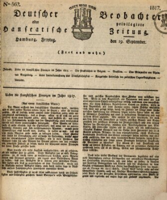 Deutscher Beobachter oder privilegirte hanseatische Zeitung Freitag 19. September 1817