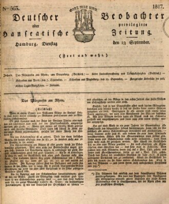 Deutscher Beobachter oder privilegirte hanseatische Zeitung Dienstag 23. September 1817