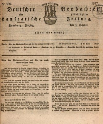 Deutscher Beobachter oder privilegirte hanseatische Zeitung Freitag 3. Oktober 1817