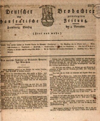 Deutscher Beobachter oder privilegirte hanseatische Zeitung Dienstag 4. November 1817