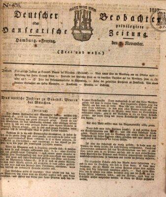 Deutscher Beobachter oder privilegirte hanseatische Zeitung Freitag 7. November 1817